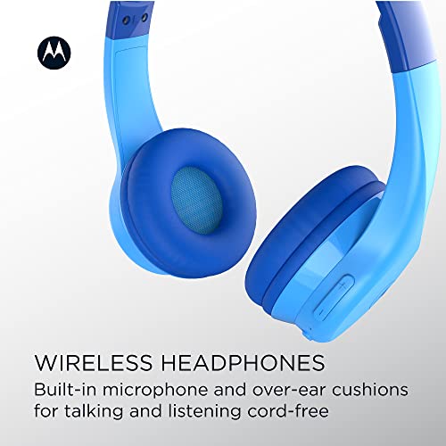 Motorola Moto JR300 Kids Bluetooth Headphones with Microphone - Lightweight Over Ear Wireless Headphones, Safe Volume Limit 85dB, Audio Splitter for Sharing - Ideal for School, Travel, Gaming - Pink