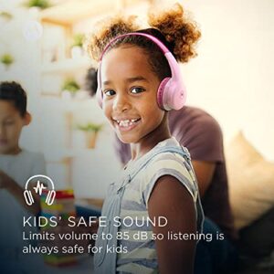 Motorola Moto JR300 Kids Bluetooth Headphones with Microphone - Lightweight Over Ear Wireless Headphones, Safe Volume Limit 85dB, Audio Splitter for Sharing - Ideal for School, Travel, Gaming - Pink