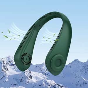 ausxaron portable neck fan, 4000 mah hands-free bladeless fan, free adjustment width, wearable usb rechargeable cooling fan, headphone design, 3 adjustable speeds - dark green