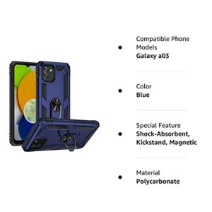 DINGXIN Galaxy A03 Case, Samsung A03 Phone Case, [Military Grade] Metal Ring Stand Car Mount Shockproof Protective Case for Samsung Galaxy A03 (Blue)