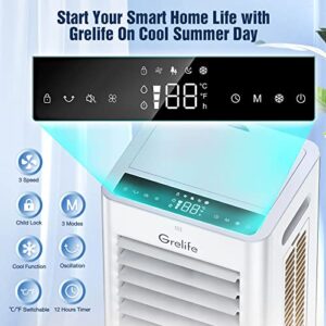 Grelife Evaporative Air Cooler, Portable Cooling Fan with 75° Oscillating, Humidifying, 1.58Gal Water Tank, 4 Ice Packs, Remote Control, 3 Speeds, 12H Timer, Personal Swamp Cooler for Room Home Office
