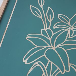 NELONY Botanical Wall Art with Frame, 16"x24" Minimalist Wooden Carved Flower Wall Decorations, Modern Farmhouse Aesthetic Decor for Home, Living Room, Bedroom, Office (Teal Green)