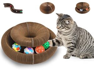 2pcs magic organ cat scratching board with 4 cat ball toys foldable cat cordain scratcher for grinding claw, durable interactive cat scratching cardboard for indoor cats