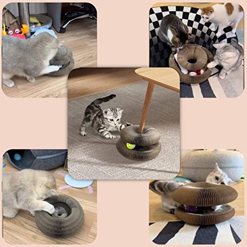 2pcs Magic Organ Cat Scratching Board with 4 Cat Ball Toys Foldable Cat Cordain Scratcher for Grinding Claw, Durable Interactive Cat Scratching Cardboard for Indoor Cats