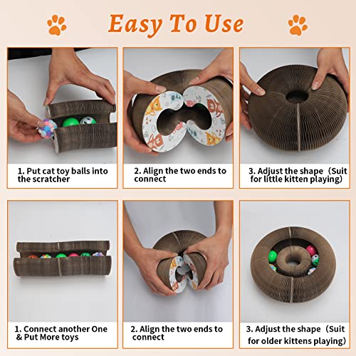 2pcs Magic Organ Cat Scratching Board with 4 Cat Ball Toys Foldable Cat Cordain Scratcher for Grinding Claw, Durable Interactive Cat Scratching Cardboard for Indoor Cats