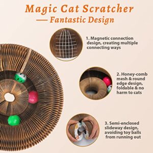 2pcs Magic Organ Cat Scratching Board with 4 Cat Ball Toys Foldable Cat Cordain Scratcher for Grinding Claw, Durable Interactive Cat Scratching Cardboard for Indoor Cats