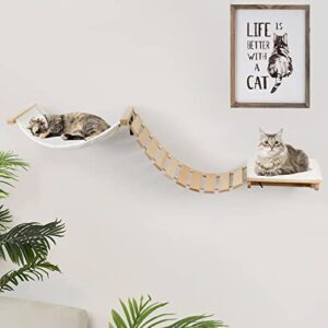 koopro cat wall shelves furniture bed, cat perch wooden cat steps climbing bridge wall mounted solid wood cat tree for indoor large cats kittens for sleeping, playing, climbing, lounging