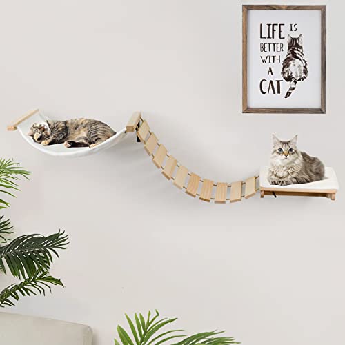 KOOPRO Cat Wall Shelves Furniture Bed, Cat Perch Wooden Cat Steps Climbing Bridge Wall Mounted Solid Wood Cat Tree for Indoor Large Cats Kittens for Sleeping, Playing, Climbing, Lounging