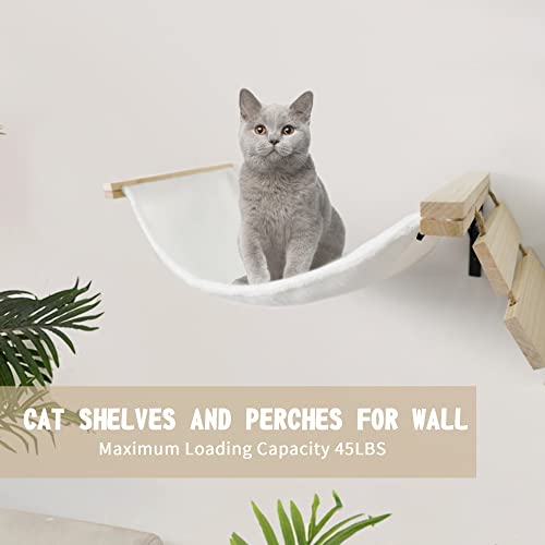 KOOPRO Cat Wall Shelves Furniture Bed, Cat Perch Wooden Cat Steps Climbing Bridge Wall Mounted Solid Wood Cat Tree for Indoor Large Cats Kittens for Sleeping, Playing, Climbing, Lounging