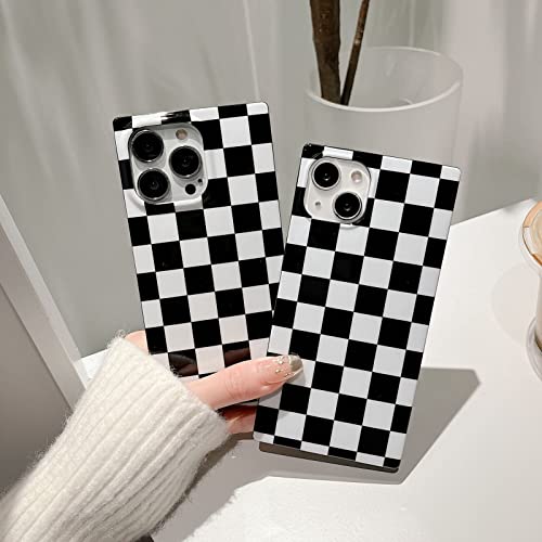 Reezaddin Square Checkered Phone Case for iPhone 13 Pro Max Black White Grids Plaid Checkerboard Slim Soft Classic Trunk Design Strong Shockproof Protective Checker Cover for iPhone 13promax 6.7"