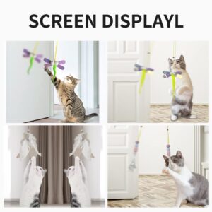 ALXK Indoor Teaser Cat Toy Interactive Dragonfly Retractable Self-Amused Toys - 2 Pieces Cat Toys with Sticky Non-Marking Hooks Keep Cats in a Good Mood All Day, 5.9*8.3*1.6