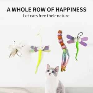 ALXK Indoor Teaser Cat Toy Interactive Dragonfly Retractable Self-Amused Toys - 2 Pieces Cat Toys with Sticky Non-Marking Hooks Keep Cats in a Good Mood All Day, 5.9*8.3*1.6