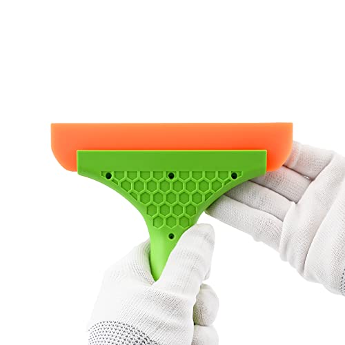 FOSHIO All-Purpose Silicone Squeegee for Shower Glass Door, Window Cleaning, 7.5'' Green Long Handle 6'' Orange Blade Small Squeegee for Car Window, Windshield, Mirror, Bathroom