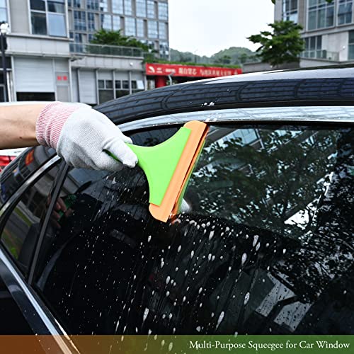 FOSHIO All-Purpose Silicone Squeegee for Shower Glass Door, Window Cleaning, 7.5'' Green Long Handle 6'' Orange Blade Small Squeegee for Car Window, Windshield, Mirror, Bathroom