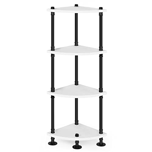 YBING 4 Tier Corner Shelf Stand Industrial Corner Display Rack with Pipe Wood Storage Corner Shelving Rustic Corner Bookshelf 44" Tall Corner Plant Shelf for Small Space Living Room Grey-White