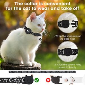 Airtag Cat Collar, Cat Airtag Collar with Bell, Cat Collar Airtag Holder Breakaway in 3/8" Width, Refective Cat GPS Tracker Collar Compatible with Apple Airtag for Cat Dog Kitten Puppy (Black)