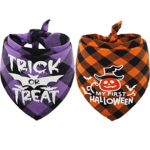 Halloween Dog Bandana Triangle Bib Pet Scarf Accessories Costumes Plaid Luminous Printing