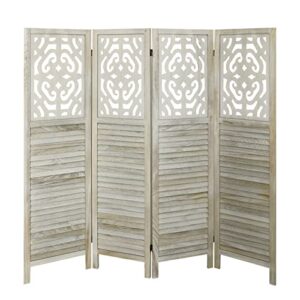 acehome room dividers 4 panel,home folding privacy carved wood screens 5.6ft,portable office walls dividers,indoor decorative room partition,no installation required, off-white