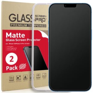 ambison [2 pack matte glass screen protector designed for iphone 14 2022/iphone 13/13 pro, install frame/bubble free/anti-glare&fingerprint, 9h tempered glass for iphone 13/13 pro 2021 6.1inch