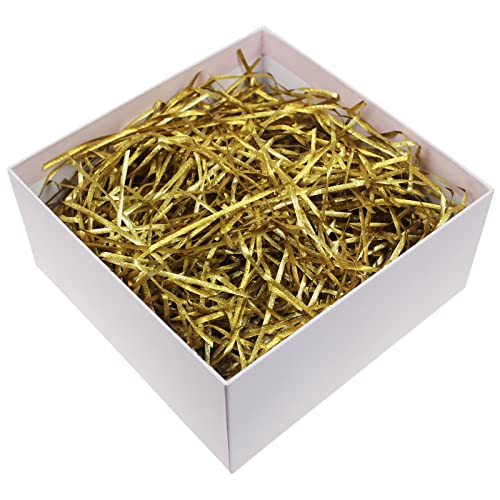 300 Grams Glitter Raffia Paper Shreds Decorative Shiny Strands Shredded Crinkle Confetti for DIY Gift Wrapping & Basket Filling (Golden)