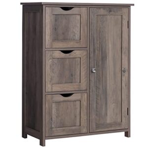iwell floor storage cabinet with 1 door & 3 large drawers, wooden storage cabinet with adjustable shelf for living room, office, kitchen, rustic oak