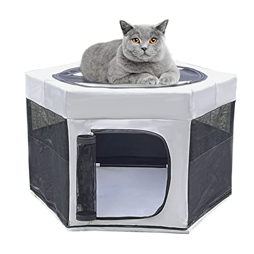 Hamiledyi Portable Pet Playpen Medium Size Foldable Bunny Playpens Outdoor Small Pet Cage Tent for Kitten Puppy Guinea Pig Rabbits Hamster Chinchillas（Grey）