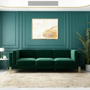 anttybale 95" sofa for living room,3-seater modern velvet couch with armrests (green)
