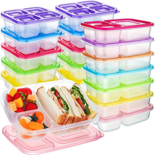 Potchen 17 Pcs 4 Compartment Bento Snack Box and 3 Compartment Lunch Box Containers for Kids and Adults Reusable Lunchable Containers Snack Box Container for School, Work and Travel