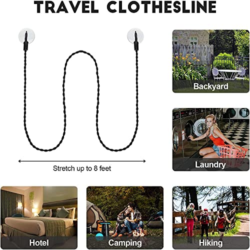 2 Pieces Windproof Clothesline, 1.2M Length Camping Clothes Drying Line with Hooks and Suction Cups, Compact Adjustable Durable Clothes Line Rope, for Outdoor and Indoor Use
