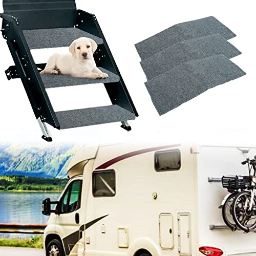 RV Steps Covers Rugs 3 Pack, 22 Inch Wide RV Camper Step Stair Covers, Wrap Around Camper Stair Rugs Radius Carpet with Spring Hooks, Grey