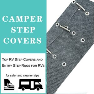 RV Steps Covers Rugs 3 Pack, 22 Inch Wide RV Camper Step Stair Covers, Wrap Around Camper Stair Rugs Radius Carpet with Spring Hooks, Grey