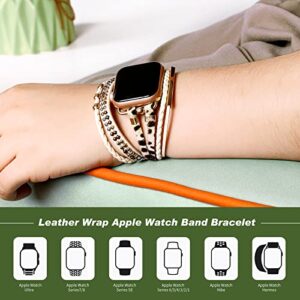 CHARMINGO Boho Leather Wrap Bands Compatible with Apple Watch Band Bracelet for Women Men 38mm/40mm/41mm, Multilayer Apple Watch Strap for Iwatch Band Series 8/7/6/5/4/3/2/1/SE Ultra