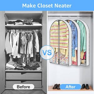 HIIN 40" Garment Bags for Hanging Clothes Storage with 4" Gussetes Clear Suit Bags for Closet Storage, Cover for Jackets Sweaters Shirts Coat, 3 Packs