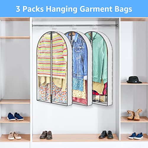 HIIN 40" Garment Bags for Hanging Clothes Storage with 4" Gussetes Clear Suit Bags for Closet Storage, Cover for Jackets Sweaters Shirts Coat, 3 Packs