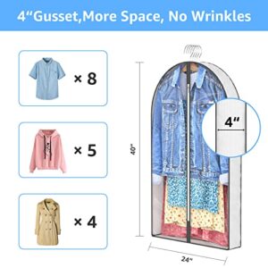 HIIN 40" Garment Bags for Hanging Clothes Storage with 4" Gussetes Clear Suit Bags for Closet Storage, Cover for Jackets Sweaters Shirts Coat, 3 Packs