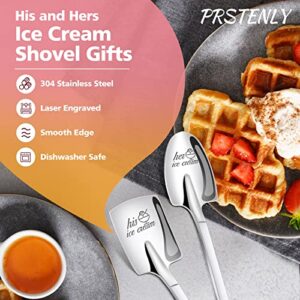 PRSTENLY Gifts for Him Her, 2 Pcs His and Hers Gifts Ice Cream Spoons Stainless Steel Couple Gifts, Birthday Wedding Anniversary Engagement Gifts for Couples Him Her