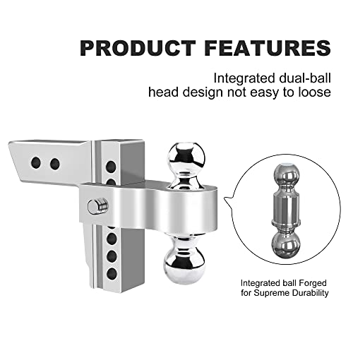 PROEZE Adjustable Trailer Hitch Ball Mount, Fits 2.5-Inch Receiver, 6-Inch Drop/Rise Aluminum Drop Hitch, 18500LBS, 2-Inch and 2-5/16-Inch Balls Equipped with 2 latches with Locks