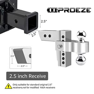 PROEZE Adjustable Trailer Hitch Ball Mount, Fits 2.5-Inch Receiver, 6-Inch Drop/Rise Aluminum Drop Hitch, 18500LBS, 2-Inch and 2-5/16-Inch Balls Equipped with 2 latches with Locks