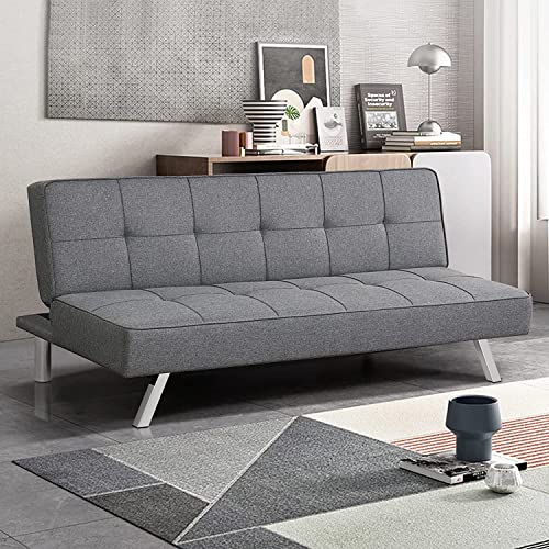 Majnesvon Convertible Folding Futon Sofa Bed,Modern Fabric Sleeper Couch Bed,Recliner Sofa with Chrome Legs for Living Room Dorms Apartment Office Grey