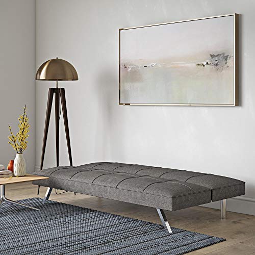 Majnesvon Convertible Folding Futon Sofa Bed,Modern Fabric Sleeper Couch Bed,Recliner Sofa with Chrome Legs for Living Room Dorms Apartment Office Grey