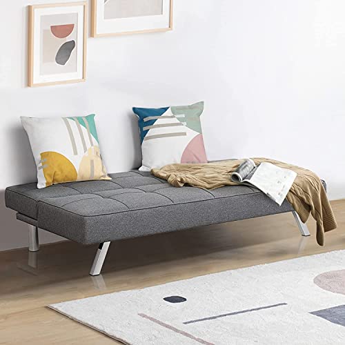 Majnesvon Convertible Folding Futon Sofa Bed,Modern Fabric Sleeper Couch Bed,Recliner Sofa with Chrome Legs for Living Room Dorms Apartment Office Grey