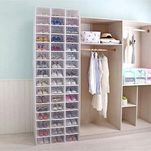 24 Pack Stackable Shoe Box Plastic Shoe Organizer Space Saving Shoe Display Containers with Clear Lids for Women/Men, White