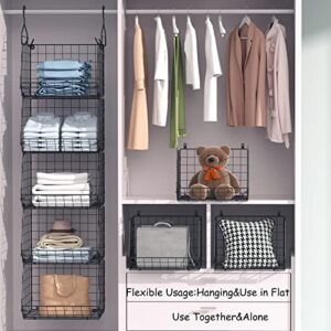 X-cosrack 6 Tier Closet Hanging Organizer, Clothes Hanging Shelves with 4 Hanging Hooks 5 S Hooks, Wire Storage Basket Bins, for Clothing Sweaters Shoes Handbags Clutches Accessories Patent Design