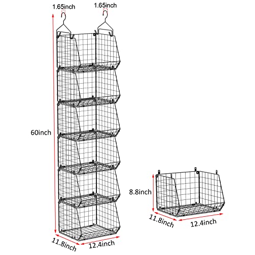 X-cosrack 6 Tier Closet Hanging Organizer, Clothes Hanging Shelves with 4 Hanging Hooks 5 S Hooks, Wire Storage Basket Bins, for Clothing Sweaters Shoes Handbags Clutches Accessories Patent Design