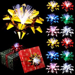 zhengmy 12 pack light up glowing gift bows, christmas bows for gift wrapping led ribbon bow for gift packaging big bow for present for christmas, hanukkah, birthdays, weddings, self adhesive