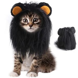 itessy cat halloween costumes- black lion mane wig pet costumes hat for halloween christmas dress up accessories decoration for kitten cats, size s