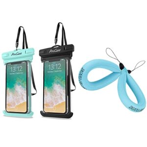 ProCase Universal Waterproof Phone Pouch Bundle with 2 Pack Floating Wrist Strap