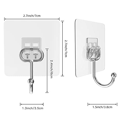 Large Adhesive Hooks 44Ib(Max),Waterproof and Rustproof Wall Hooks for Hanging Heavy Duty,Transparent Reusable Seamless Hooks Nail Free Sticky Hangers to use Home and Outdoor(10 Packs - Oval)