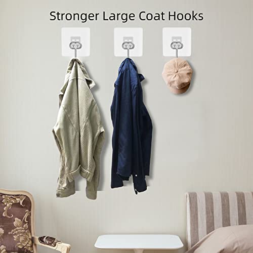 Large Adhesive Hooks 44Ib(Max),Waterproof and Rustproof Wall Hooks for Hanging Heavy Duty,Transparent Reusable Seamless Hooks Nail Free Sticky Hangers to use Home and Outdoor(10 Packs - Oval)