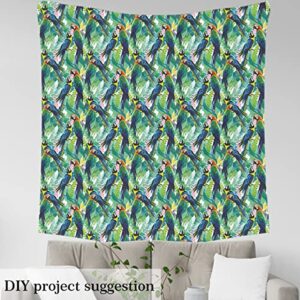 Parrot Upholstery Fabric by The Yard, Hawaiian Tropical Leaves by The Yard, Birds Floral Decorative Waterproof Outdoor Fabric, Upholstery and Home Accents, DIY Art, 10 Yards, Green Blue